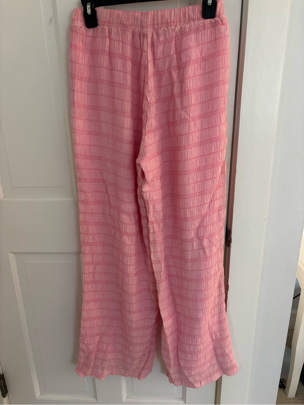 Pink Textured Wide-Leg Pants